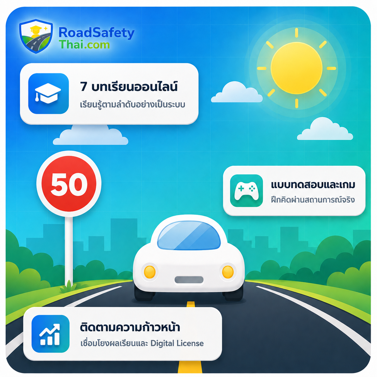 Road Safety Thai บทเรียนออนไลน์ แบบทดสอบ เกม และ Digital License